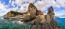 Madeira Island Vacation - Picturesque Village Ponta Do Sol With Impressive Rocks, Nice Beach And Colorful Houses. Portugal