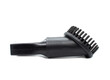 © yulliash - Vacuum cleaner brush. Plastic attachment for Furniture. Black Upholstery brush isolated on a white background. Side view.
