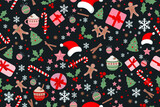 Fototapeta Młodzieżowe - Christmas Seamless Pattern. Christmas and New year Holiday Repeatable Pattern. Decorative Elements Texture for Wallpaper, Gift Wrapping paper, Card or Banner Template or Fabric Textile Prints.