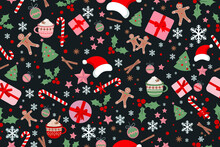 Christmas Seamless Pattern. Christmas And New Year Holiday Repeatable Pattern. Decorative Elements Texture For Wallpaper, Gift Wrapping Paper, Card Or Banner Template Or Fabric Textile Prints.