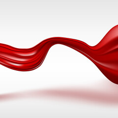 Red Silk Fabric Flying On White. Banner Template