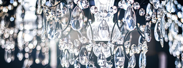 Crystal glass chandelier as home decor, interior design and luxury furniture detail, holiday invitation card background.