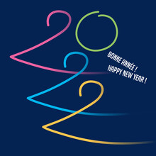 Une Carte De Vœux Design Pour 2022, Avec Un Graphisme Dynamique, Coloré Et Original Pour Souhaiter Une Bonne Année Et Présenter Les Nouveaux Projets D’une Entreprise.