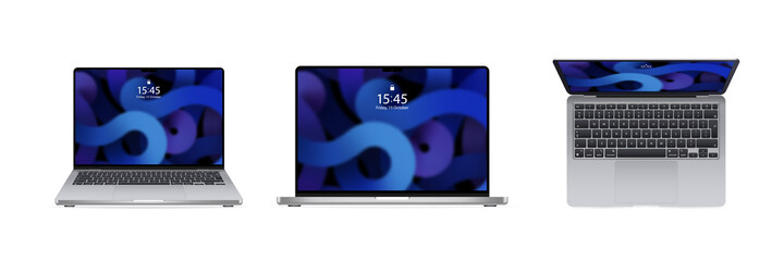 Poster - Realistic laptop icon set. Modern laptop computer mockup. Electronic gadgets mockup. Laptop with blank screen silver color. Vector EPS 10. Isolated on white background