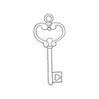 Vector linear illustration with a key in cartoon style. Black and white key icon