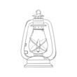 Vector linear illustration with lamp in cartoon style. Black and white flashlight icon. Lantern