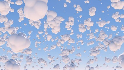 An animated splash screen of white circular clouds moving slowly from right to left against a blue sky.