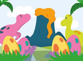 Wall Mural - dinosaurs and eggs