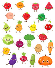 Set Of Cartoon Fruits And Vegetables