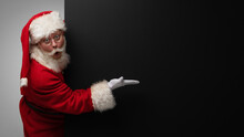Santa Claus Pointing Black Billboard