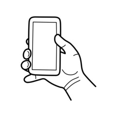 Poster - hand holding a phone. sketch vector illustration.