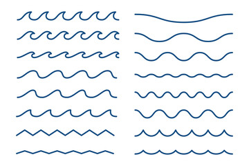 Blue wave line and wavy zigzag seamless pattern lines isolated on white background. Vector illustration with editable stroke