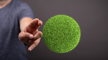 green 3d planet concept, recycle sign