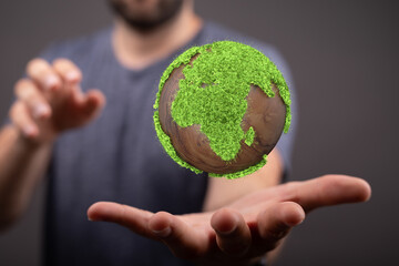 illustration with bold world map in green color