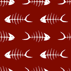 Wall Mural - Fish skeleton seamless pattern vector illustration. Ocean or sea background. Fish skeleton bones isolated. Marine summer design.