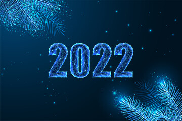 Wall Mural - Abstract 2022 Happy New Year digital web banner template decorated by evergreen branches