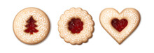 3d realistic vector set of linzer cookies in different shapes. Isolated on white background.