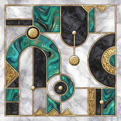 Wall Mural - abstract geometric background with marble mosaic inlay. mixed tiles with artificial stone textures a