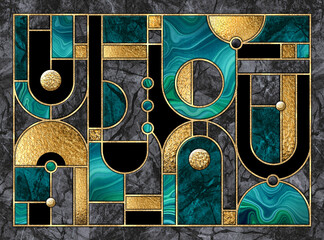 Wall Mural - abstract geometric background. art deco pattern with mosaic inlay grid. mixed tiles with artificial 