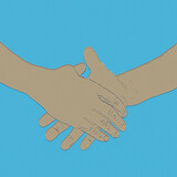 Fototapeta  - Dwie dłonie w uścisku na niebieskim tle