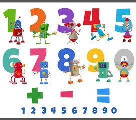 Wall Mural - educational numbers set with fantasy robots characters