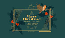 Classic Christmas Frame Layout Design With Gold Details. Festive Invitation Vector Illustration.