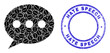 © Evgeny - Vector forum message icon collage is composed with scattered recursive forum message pictograms. Hate Speech grunge blue round stamp seal. Fractal collage of forum message icon.