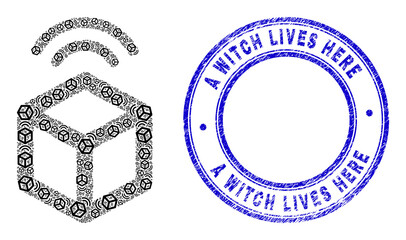 Canvas Print - Vector cargo wifi tracking icon composition is designed of random recursive cargo wifi tracking parts. A Witch Lives Here textured blue round watermark.