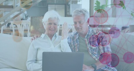 Sticker - Animation of network of connections over senior caucasian couple using laptop