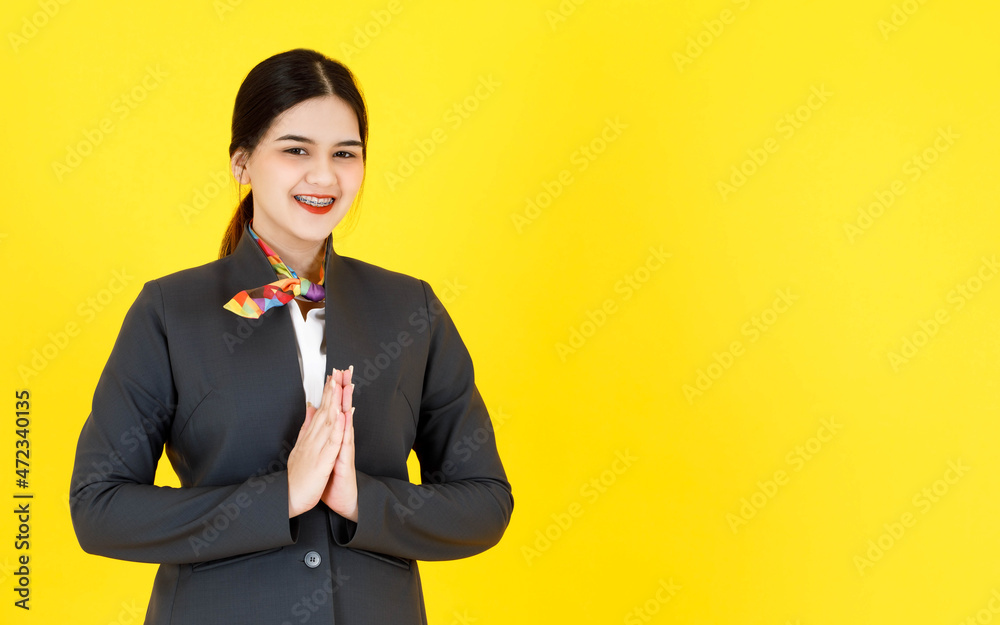 Professional air hostess companion in uniform