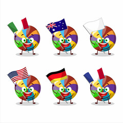 Sticker - Rainbow candy cartoon character bring the flags of various countries