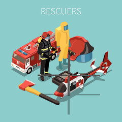 Poster - Rescuers Isometric Background