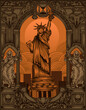 illustration vintage liberty statue with retro style