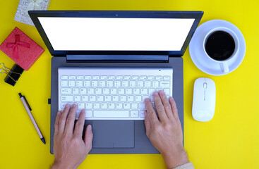 Poster - Businessman is using a laptop computer, while a businessman is working in his office. Freelancing, student life, e-learning, studying, web site, and technology are all topics that come up