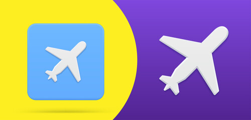 Poster - Simple airplane 3d icon button set vector illustration. Logo template flying transportation