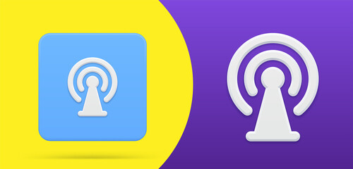 Poster - Cell tower range energy wave networks broadcasting simple 3d icon button set vector illustration