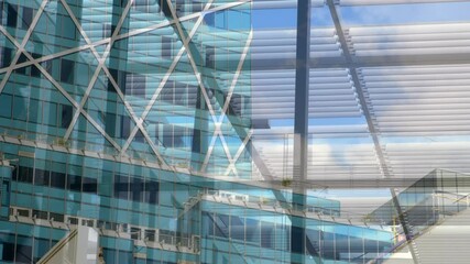 Poster - Animation of office building over business people walking in modern office