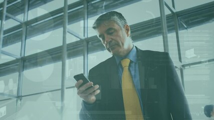 Poster - Animation of statistics processing over businessman using smartphone
