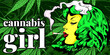 Doodle with girl smoked marijuana joint. Magic hair, cannabis leafs