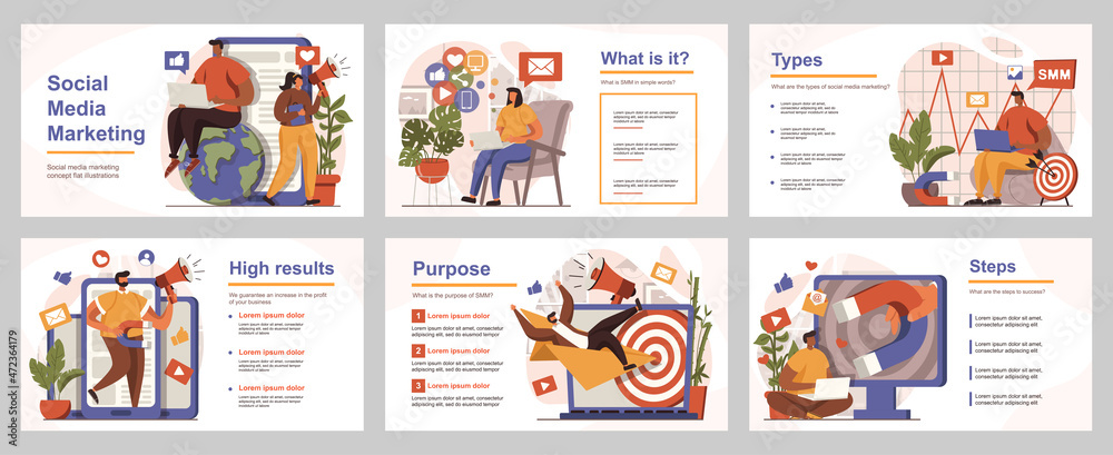 Social media marketing concept for presentation slide template. People ...