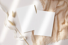White Cards 5x7 Mockup With Dry Flowers 