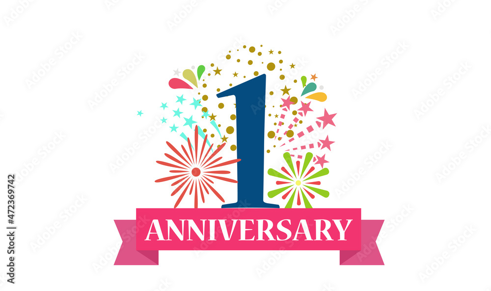 1 St Year Anniversary Anniversary Banner With Fireworks First 1-st-year-anniversary-anniversary-banner-with-fireworks-first
