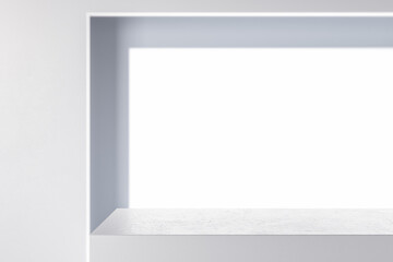 Aufkleber - Creative empty light white product stand. Retail concept. Mock up, 3D Rendering.
