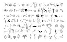 Set Of Pop Culture Doodles. Icons For Creating Patterns, Wallpapers, Covers, Tattoos.