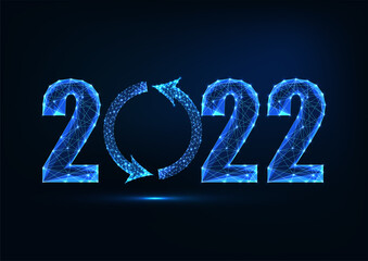 Wall Mural - Abstract 2022 Happy New Year digital web banner template with reload symbol