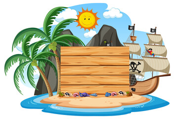 Wall Mural - Pirate island with an empty banner isolated on white background