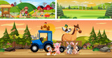 Fototapeta Pokój dzieciecy - Set of different outdoor landscape scenes with cartoon character