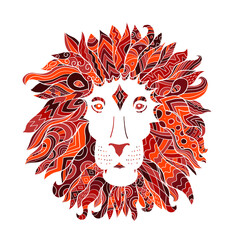 Sticker - Hand drawn outline lion head decorated with abstract doodle zentangle ornaments. Sketch for your design