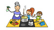 Kinder kochen Essen zusammen mit Großmutter zuhause