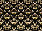 Fototapeta Tęcza - Floral pattern. Vintage wallpaper in the Baroque style. Seamless vector background. Black and gold ornament for fabric, wallpaper, packaging. Ornate Damask flower ornament
